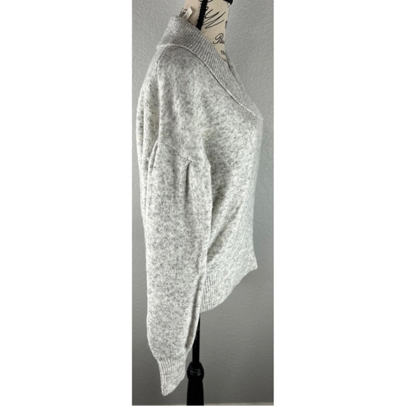 NWT Madewell Shawl Collar Sweater Grey Marled Knit Pullover Puff Sleeve Medium - Picture 5 of 12